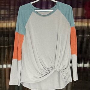 Maurices Teal and Orange Long Sleeve Twist Top